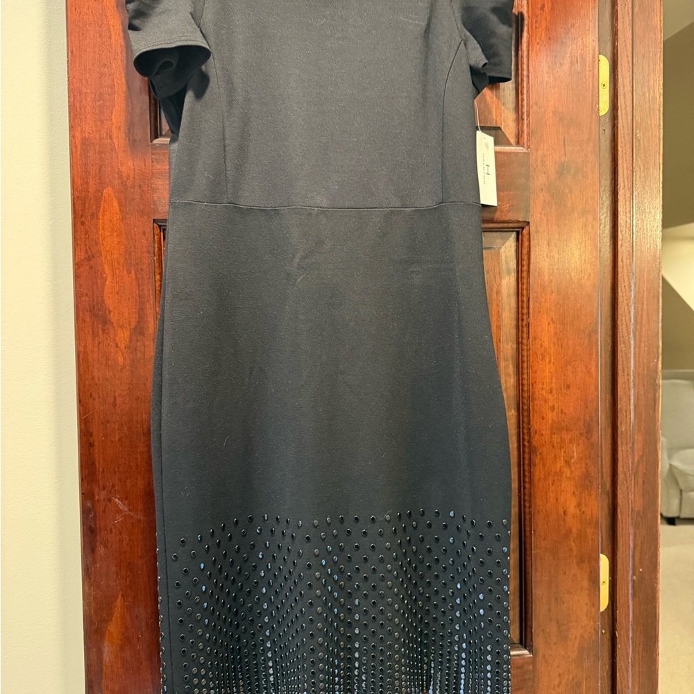 Halston Heritage Black Midi Dress with Puff Sleeves